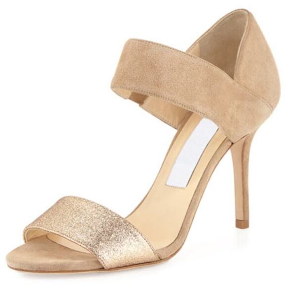 Jimmy Choo Tesoro Suede & Glitter Sandal, Nude womens size 37 us: 6.5